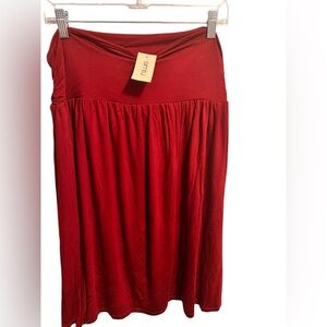 Simlu midi maroon burgundy casual midi skirt elastic waist side pockets modest
